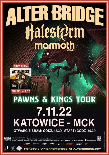 Alter Bridge 2022 'Pawns & Kings' European Tour Poster